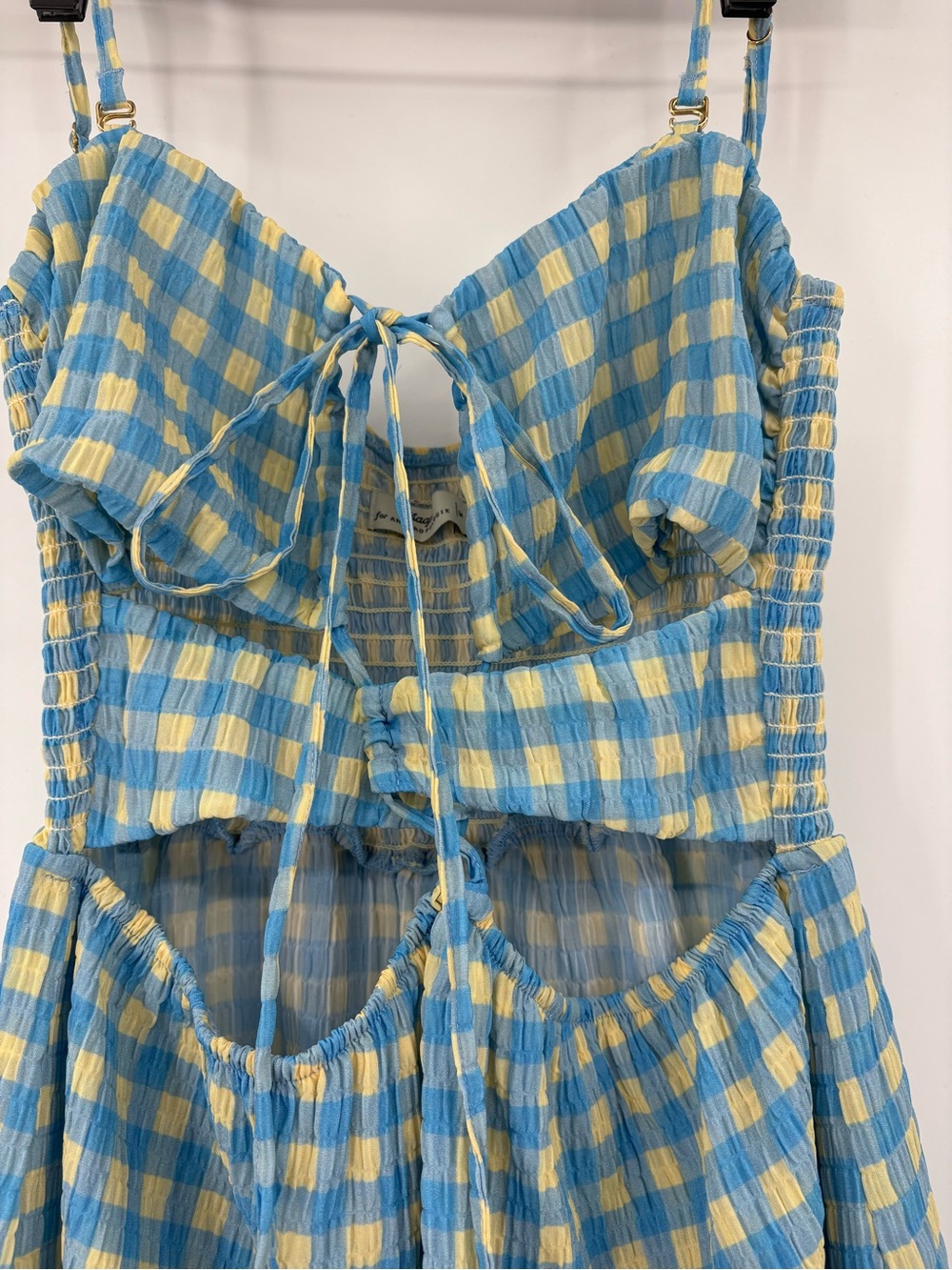 Maaji x Anthropologie Odaline Gingham Cutout Mini Dress M Blue Yellow - Picture 7 of 14